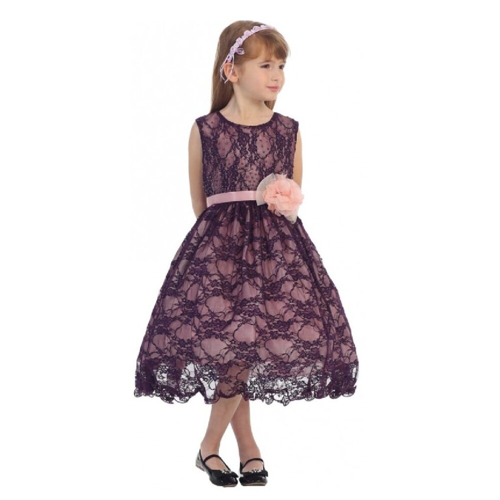Floral Lace Bead Ribbon Easter Party Birthday Flower Girl Dress Wedding SZ 4 8
